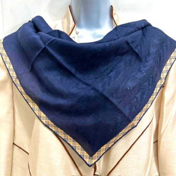 Unused Burberry Men Miniscarf/Handker 19" dark navy blue gold back nova check (6 - Picture 1 of 8